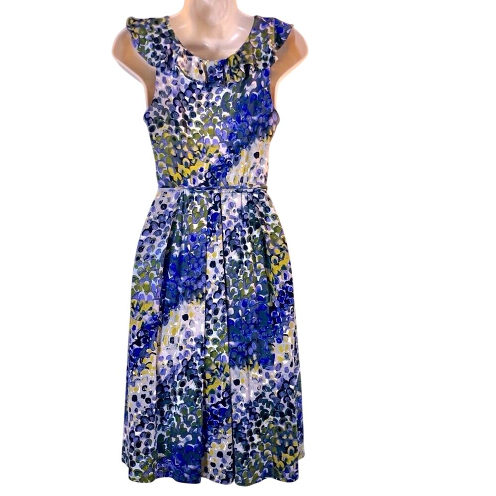 New York & Company Blue Green Fit & Flare Dress Figure Flattering Stretch Knit - Picture 2 of 16